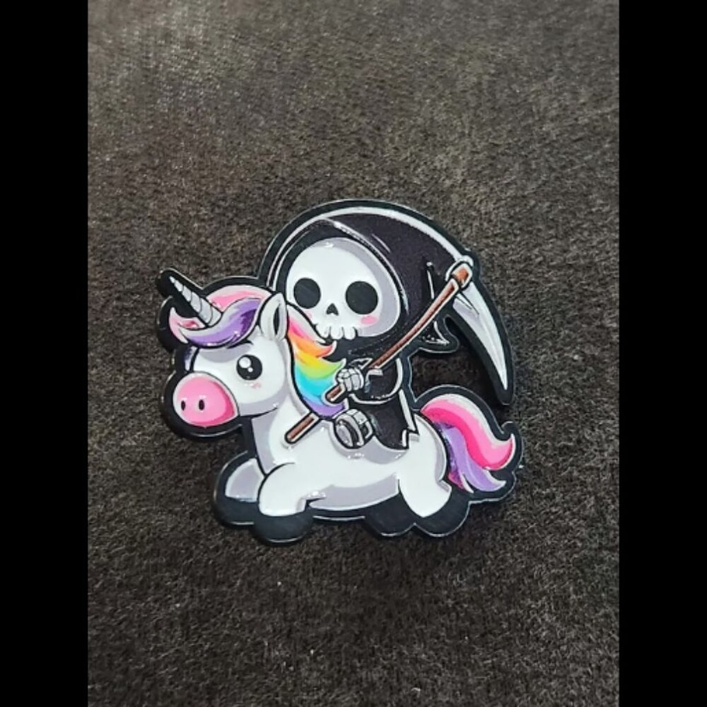 Grim Reaper Riding A Unicorn Pin